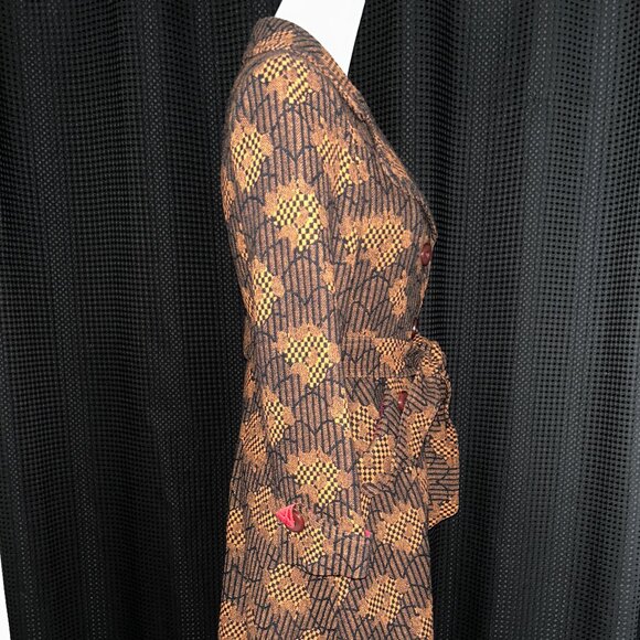 Vintage Mod 60's 70s Vibrant Upholstery Coat Black Orange Pockets Lined Belt EUC - Picture 5 of 11